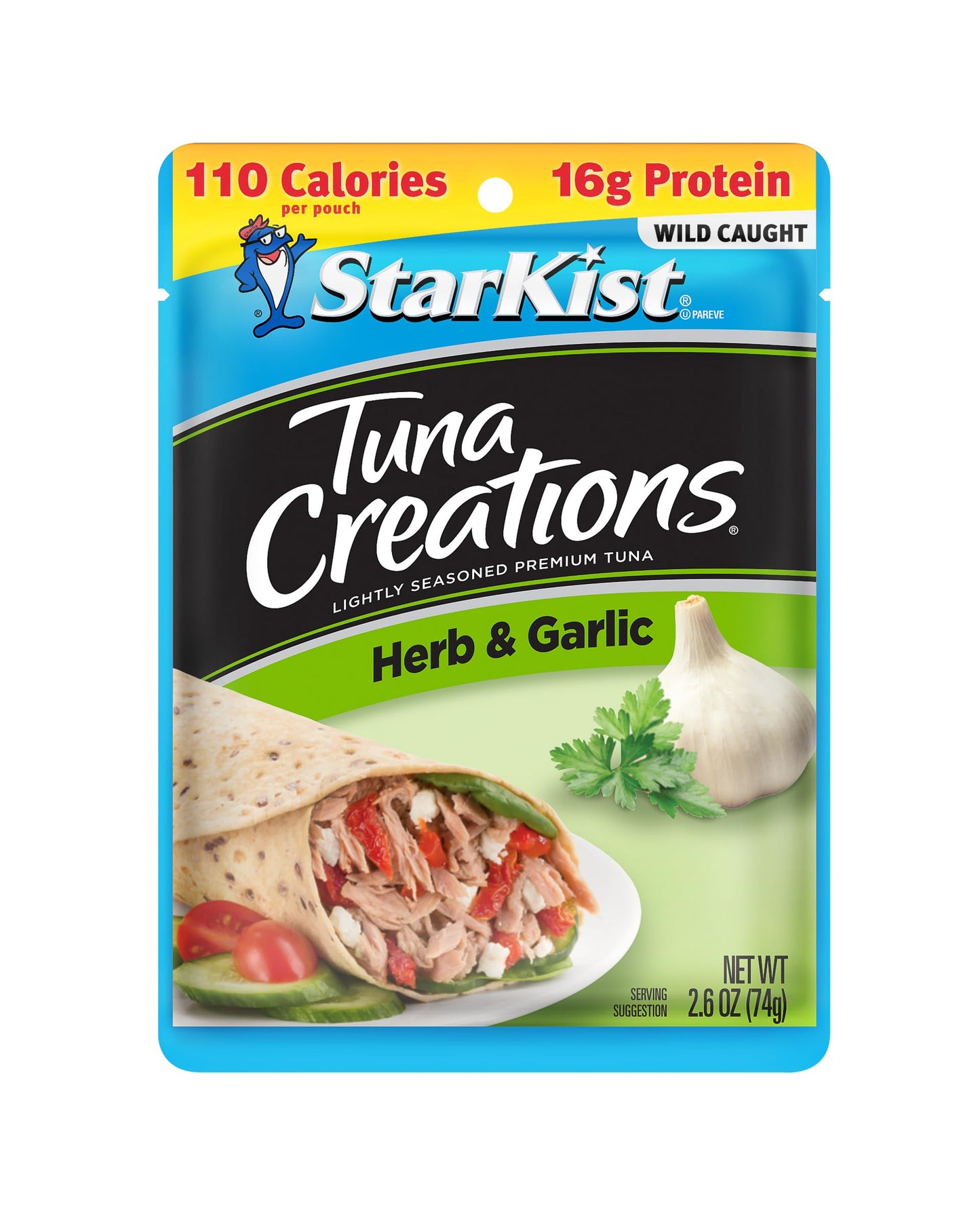 StarKist Tuna Creations Herb and Garlic, 2.6 oz Pouch (12 Pack) Ready to Eat Wild Caught Tuna, 15g Protein, 110 Calories Per Ser