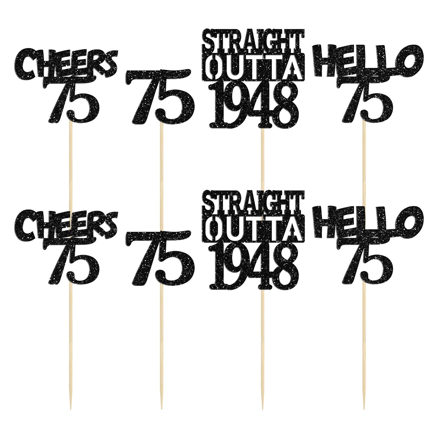 Gyufise 24Pcs Straight Outta 1948 Cupcake Toppers Glitter Seventy-five Happy 75th Cupcake Picks Cheers to 75 Years Birthday Cake