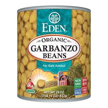 Eden Organic Garbanzo Beans  29 oz Can  No Salt  Non-GMO  Gluten Free  Vegan  Kosher  U.S. Grown  Heat and Serve  Macrobiotic  Chickpeas