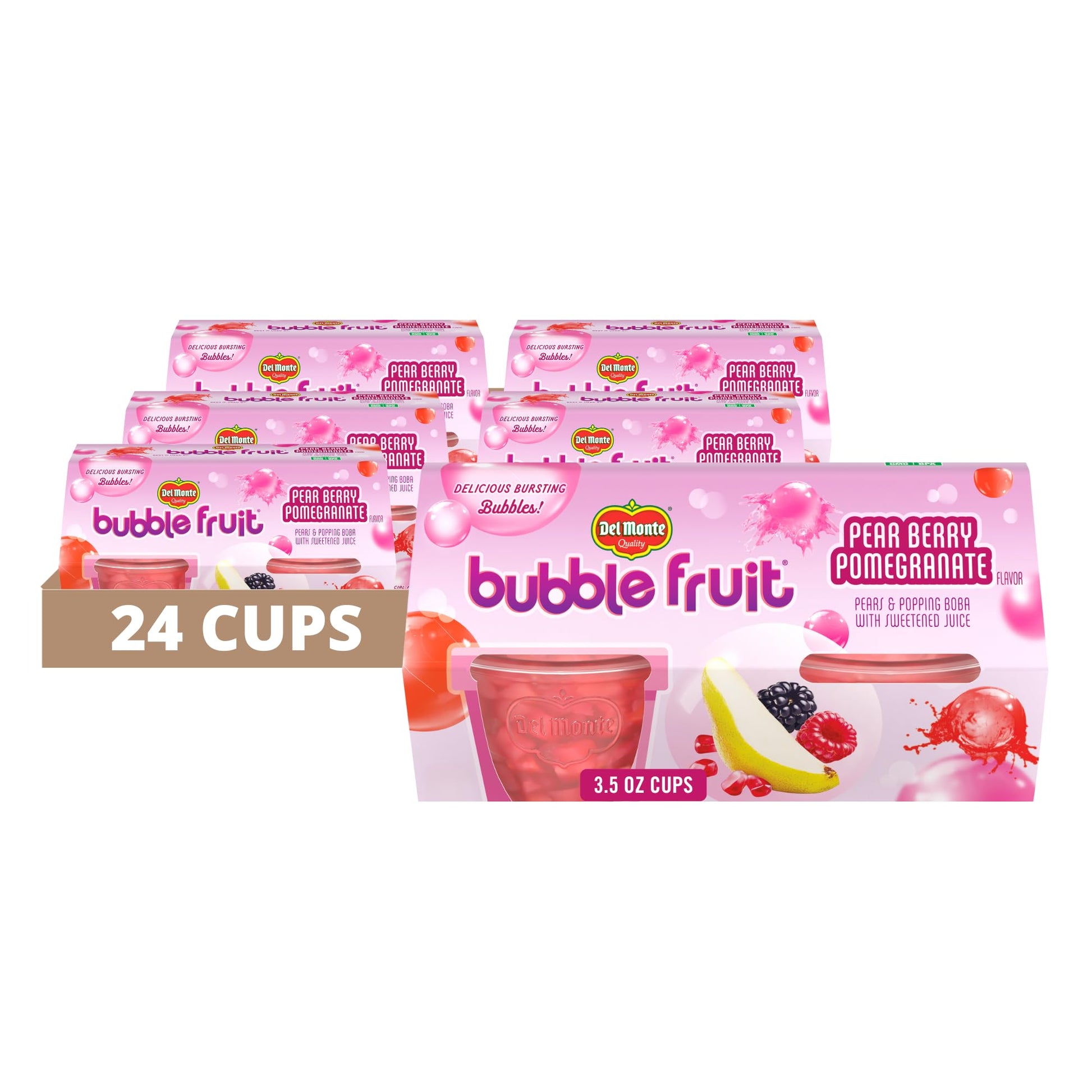 DEL MONTE BUBBLE FRUIT Pear Berry Pomegranate-Flavored FRUIT CUP Snacks, 24 Pack, 3.5 oz