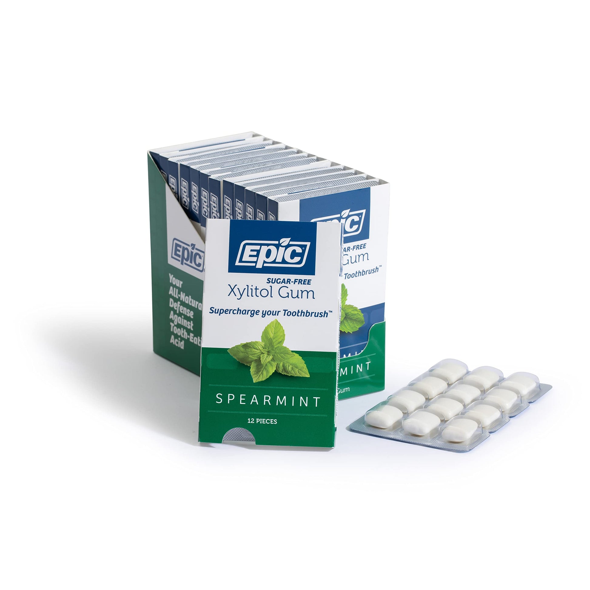 Epic Gum - Aspartame Free 100% Xylitol - Chewing Gum Sugar Free Gum - Spearmint Flavored, 12 Pieces (Pack Of 12)