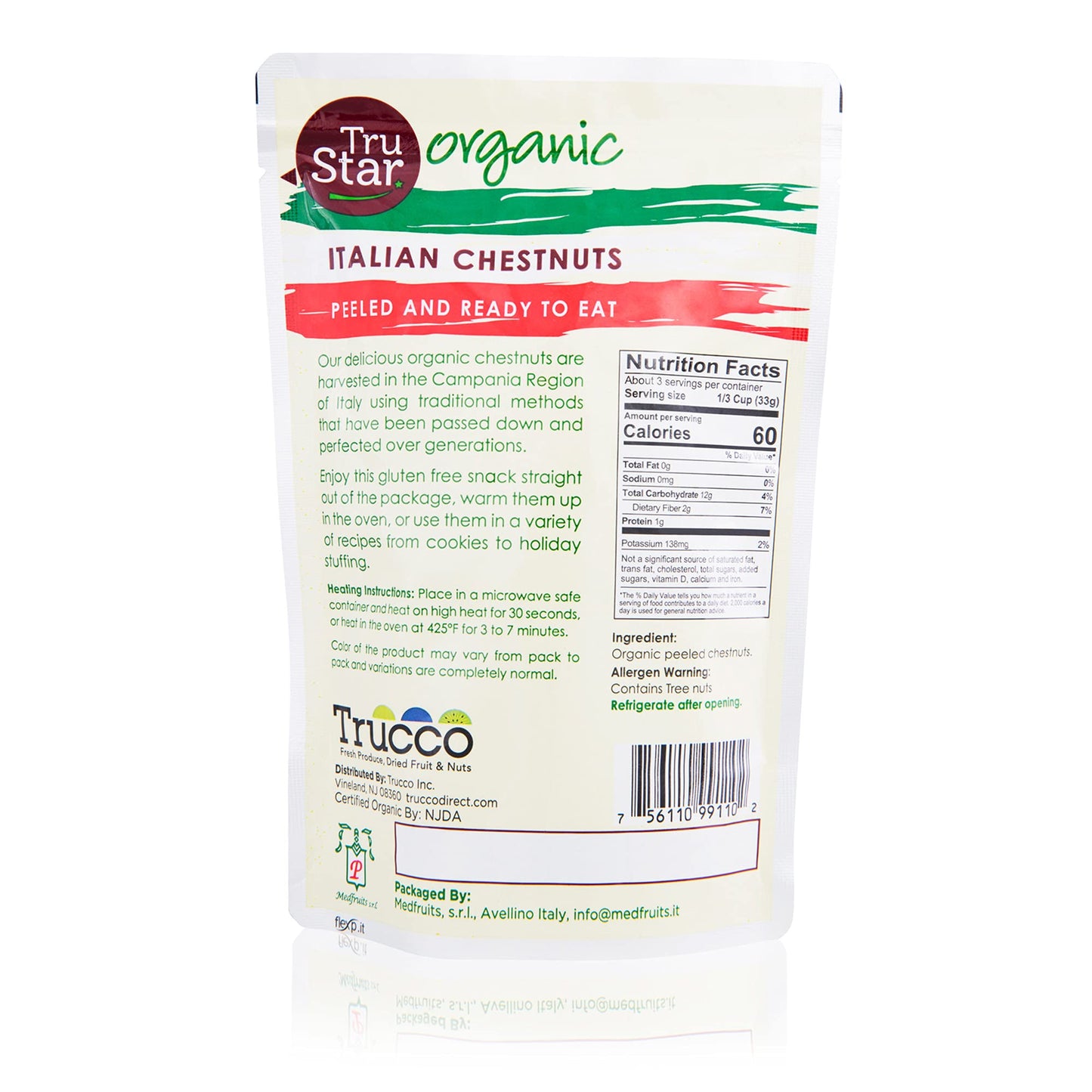 Trustar Organic Italian Chestnuts, Peeled, Ready-To-Eat, 3.5Oz Pouch (Pack Of 12)