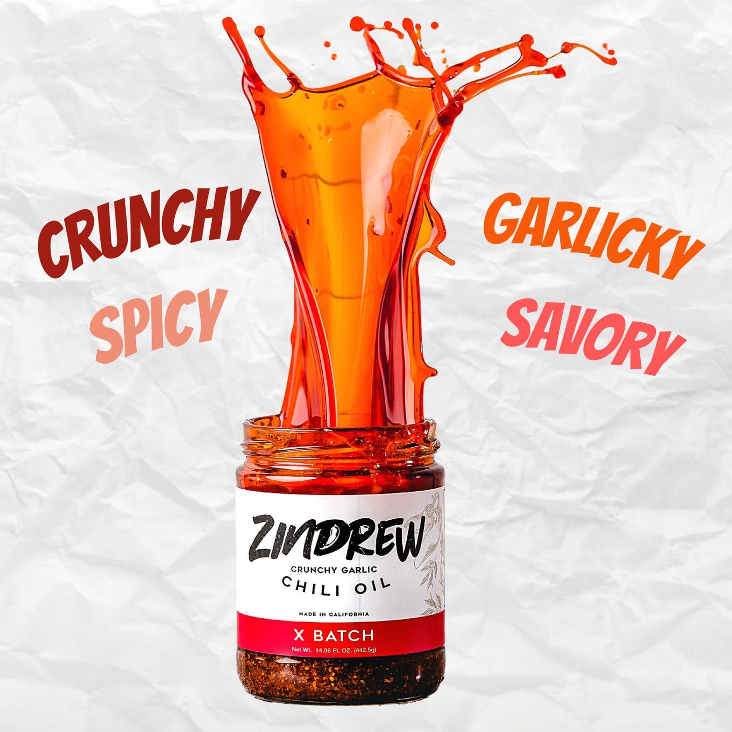 Zindrew Chili Crunchy Garlic Chili Oil X Batch. Premium Spicy, Savory, Umami Gourmet All-Purpose Hot Chili Crisp Sauce (Og Batch