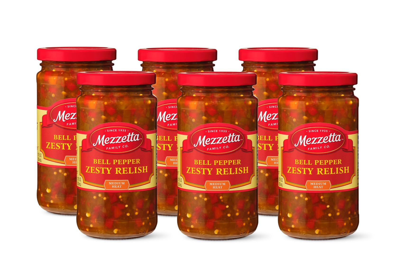 Mezzetta Bell Pepper Zesty Relish | Medium Heat | 12 Fluid Ounce Jar (Pack of 6)