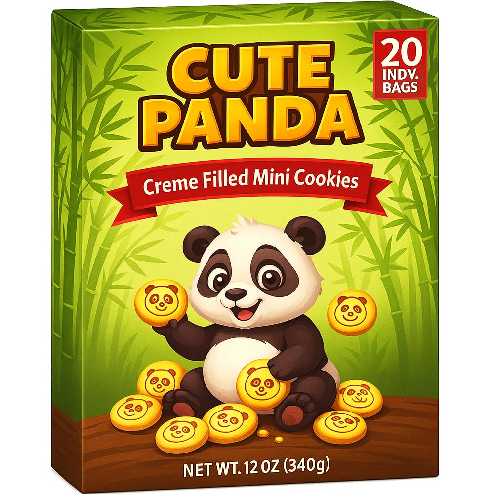 Cute Panda Creme Filled Mini Cookies 20 Individual Bags | Bite Size Novelty Snack Treat Packs - School Holiday Gift Party Favor