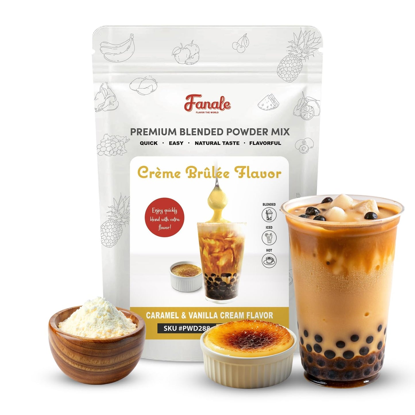 Fanale Bubble Tea Flavoring Powder, Creme Brulee, 2.2 lb, Light Brown, Model PWD288