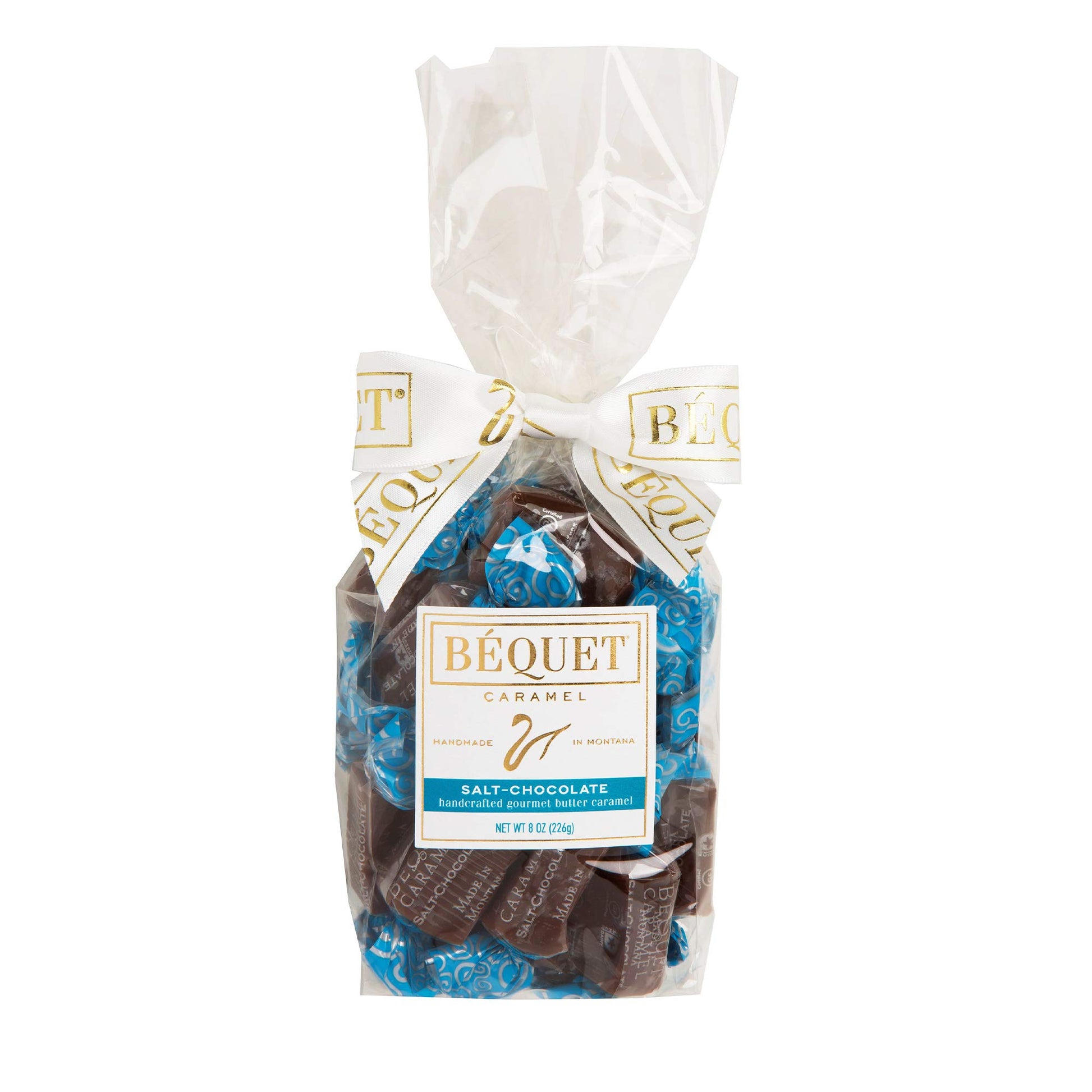 Béquet Caramel - Salt Chocolate Caramel - Caramel Candy Individually Wrapped - Gourmet Caramel Candy - Made in Montana - Kosher (Star-D) and Gluten Free - 8 oz Gift Bag