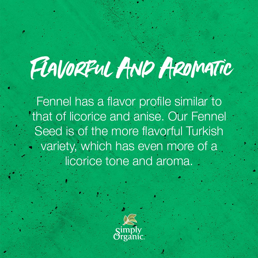 Simply Organic Fennel Seed, Certified Organic | 1.9 oz | Pack of 6 | Foeniculum vulgare Mill.