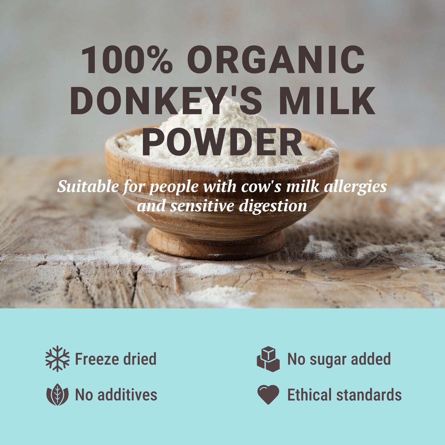 Donkey Queen Milk Powder  180g  100% Organic and Sweet Taste Without Added Sugar  Vitamins  Minerals  Immune Booster  Freeze-Dried  No Preservatives  No Additives