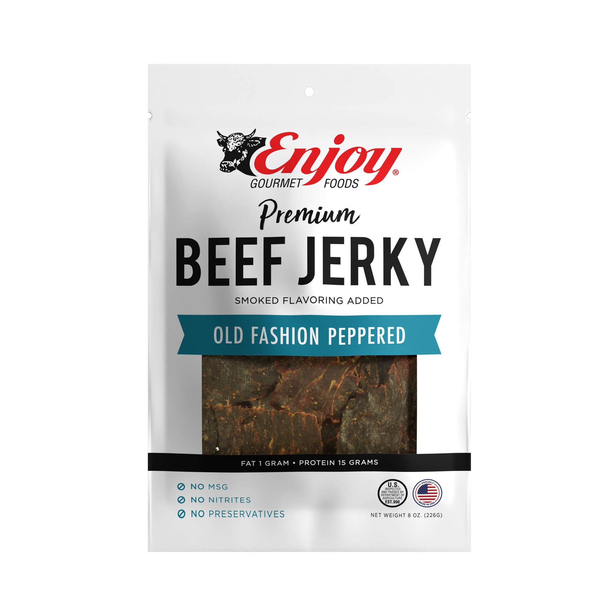 Enjoy Beef Jerky Old Fashion Peppered | 8 Oz (Pack Of 1) | Traditional Style | Usa Made | High Protein | Low Fat | Zero Trans Fa