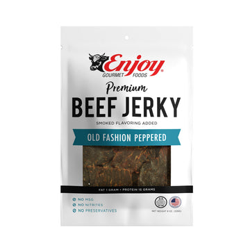 Enjoy Beef Jerky Old Fashion Peppered | 8 Oz (Pack Of 1) | Traditional Style | Usa Made | High Protein | Low Fat | Zero Trans Fa