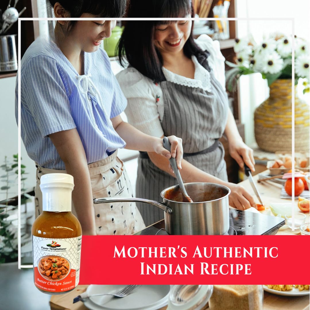 Butter Chicken Makhani Indian Curry Simmer Sauce By Flavor Temptations | Authentic, Vegan, Gluten-Free, Low Sodium (8 Fl Oz Glas