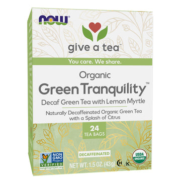Now Foods, Certified Organic Green Tranquility™ Tea, Decaf Green With Lemon Myrtle, Non-Gmo, Premium Unbleached Tea Bags With No-Staples Design, 24-Count