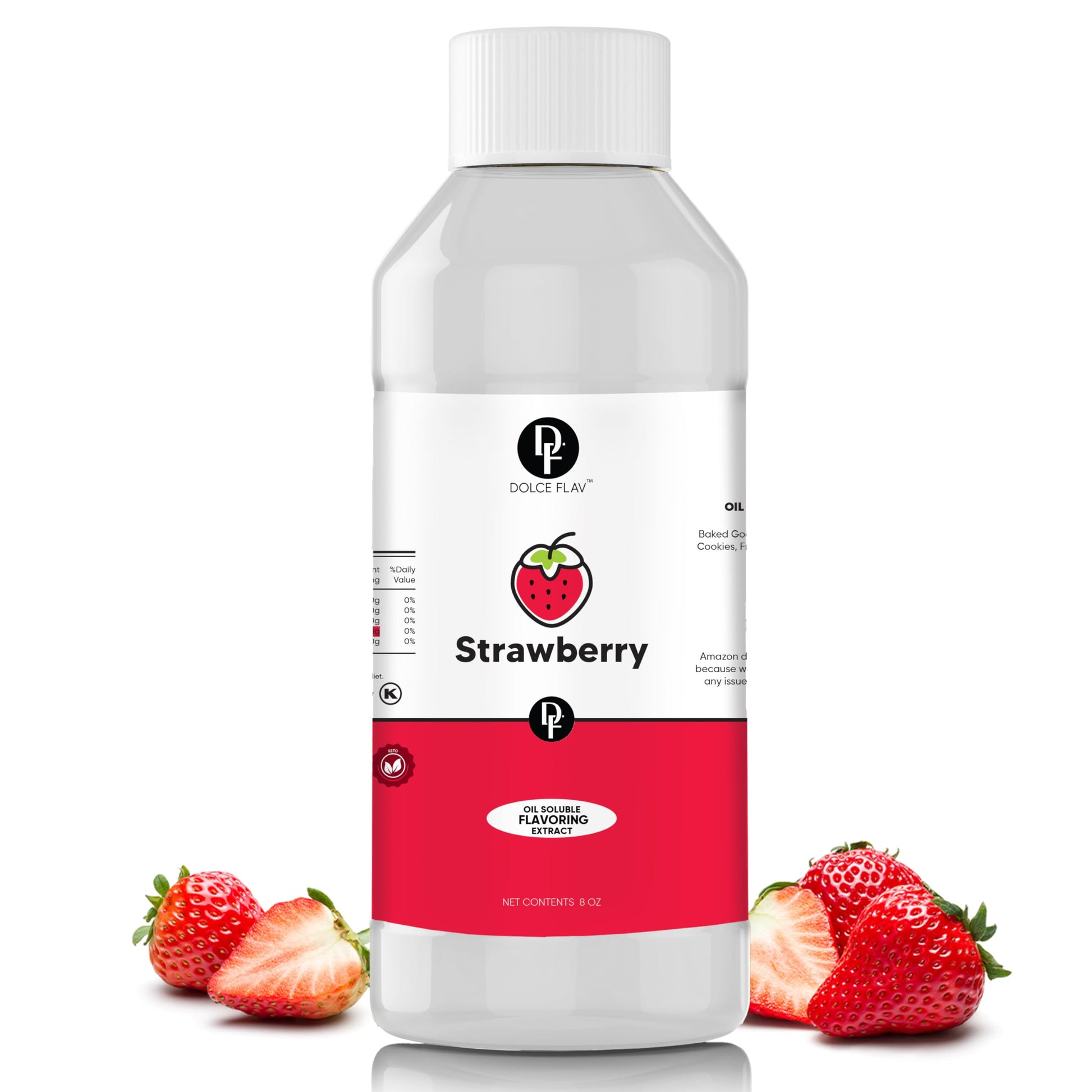 Dolce Foglia Strawberry Flavoring Oil - Multipurpose for Baking & Candy Making - 8 Oz.