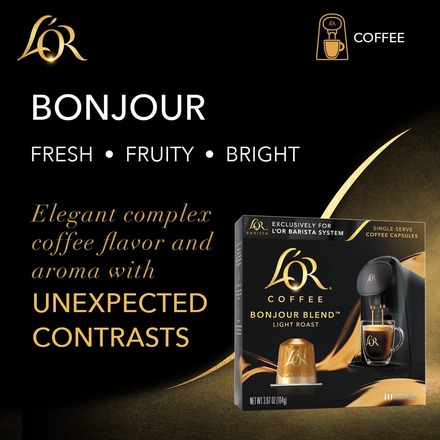 LOR Coffee Pods  30 Capsules Bonjour Light Roast Blend  Single Cup Aluminum Coffee Capsules limited availabilityly Compatible with the LOR BARISTA System