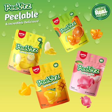 Amos Peelerz Gummy Variety Pack - 4 Individual Packs In Mango, Orange, Peach & Banana Flavors Treats