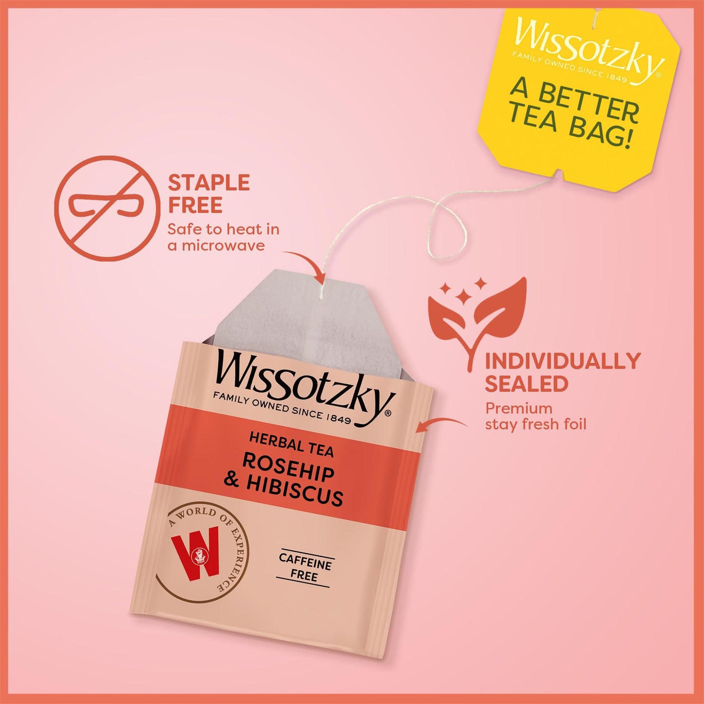 Wissotzky Herbal Tea, Rosehip & Hibiscus, Caffeine Free, 20 Tea Bags, 1 Pack