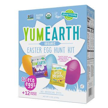 Yumearth Easter Egg Hunt Kit - 12 Eggs With Individually Wrapped Candy Snack Packs - Organic Gummy Fruits & Jelly Beans In Sprin