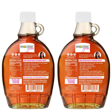 Wholesome Yum Zero Sugar Maple Syrup (Keto Maple Syrup) With Monk Fruit & Allulose - Natural Sugar Free Pancake Syrup - Non GMO  Low Carb  Gluten Free  Vegan  No Aftertaste (12 fl oz  2 Pack)