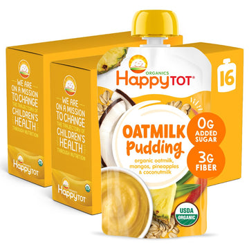 Happytot Organics Oatmilk Pudding, Dairy-Free, Stage 4 Toddler Snack, Oatmilk, Mangos, Pineapples & Coconutmilk, 4 Ounce Pouch, Pack Of 16