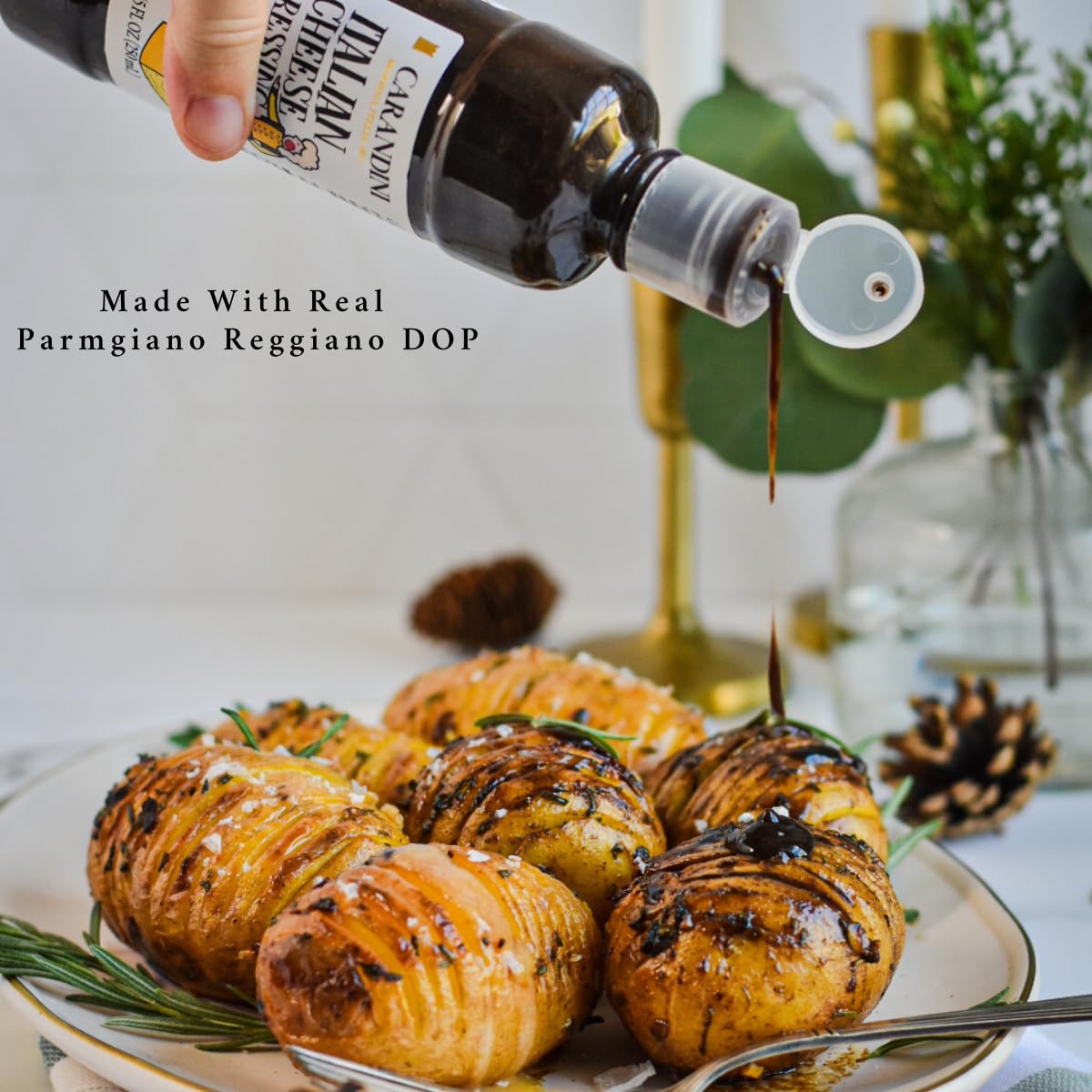Carandini Italian Cheese Dressing Duo Set -Sweet White Vinegar & Balsamic Vinegar Of Modena With Parmigiano Reggiano- 2X 8.45Fl