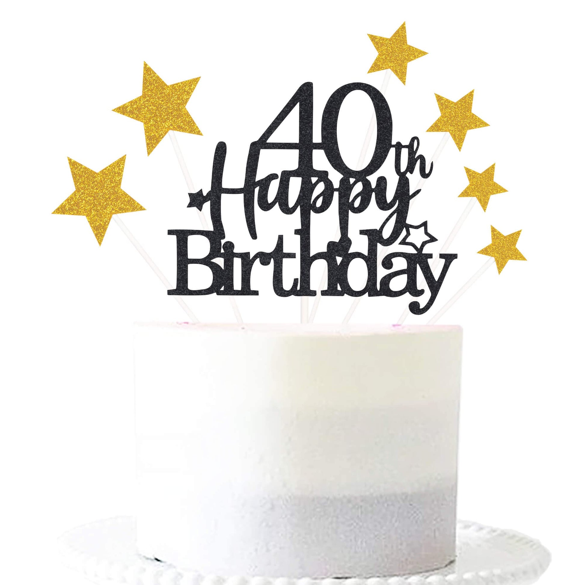 Pargleev Glittery 40th Birthday Cake Topper, Personalised Party Decoration, Black Gold, Paper