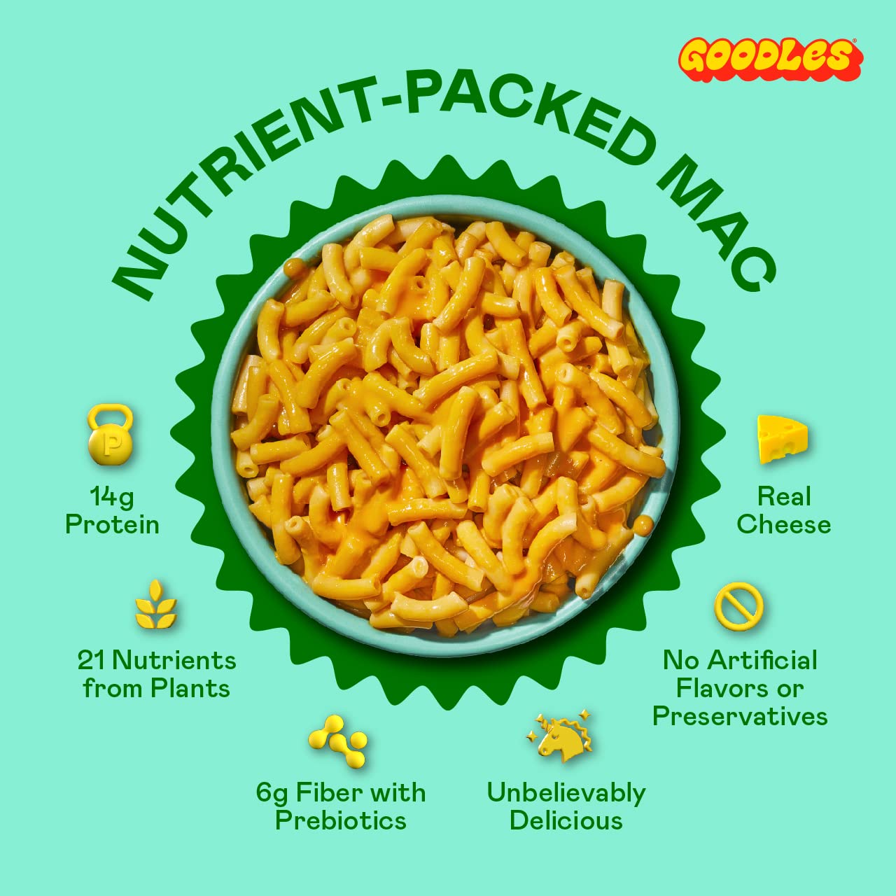 Goodles Cheddy Mac & Cheese 12 Pack, 6Oz - 14G Protein, 6G Fiber With Prebiotics, 21 Nutrients And Made W/Real Cheese! | Clean L