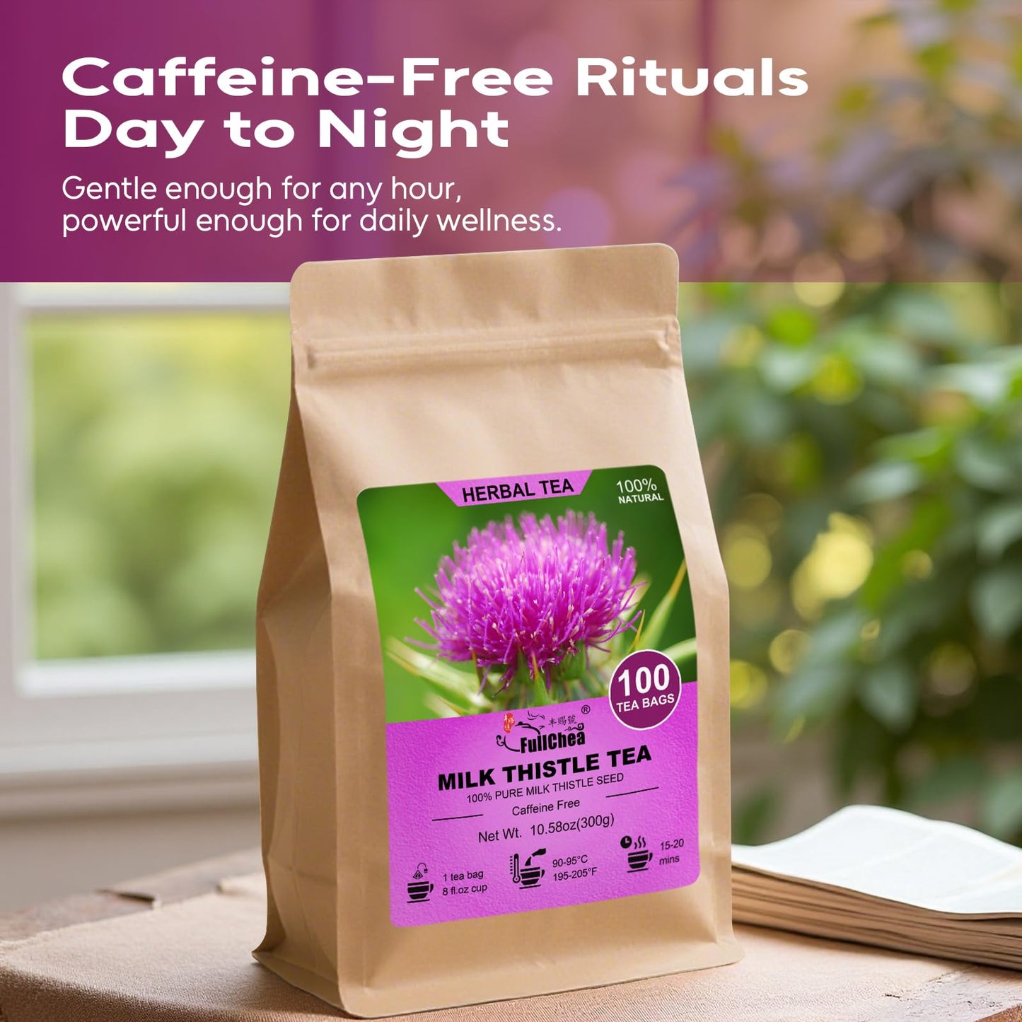 FullChea Milk Thistle Tea Bags - Herbal Detox Tea - 100 Count - Caffeine-Free