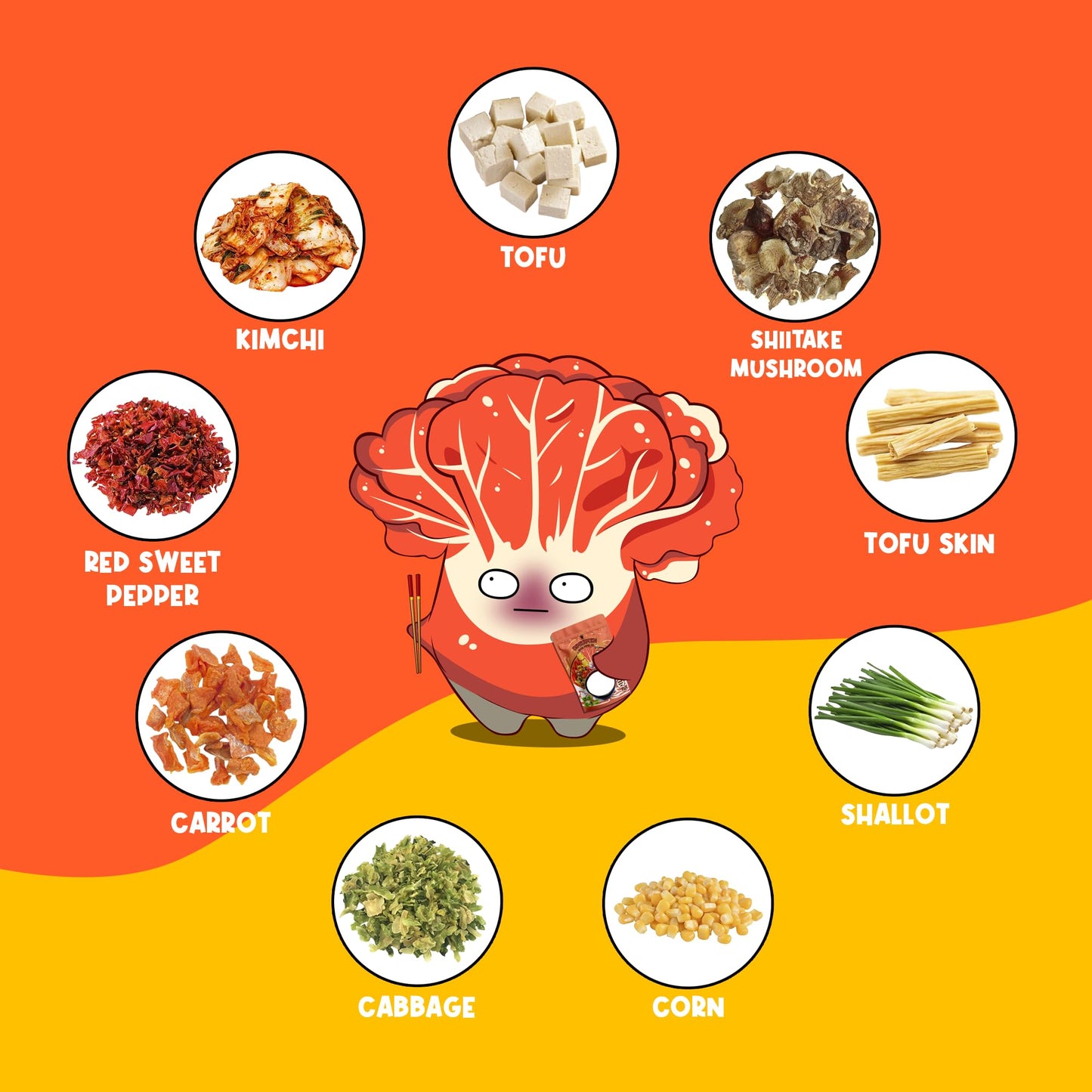 Chiramen Kimchi Veggie Mix Dried Ramen Toppings, Kimchi, Mushrooms, Sweet Pepper, Tofu, Cabbage, Chives, Corn, Perfect For Cup N