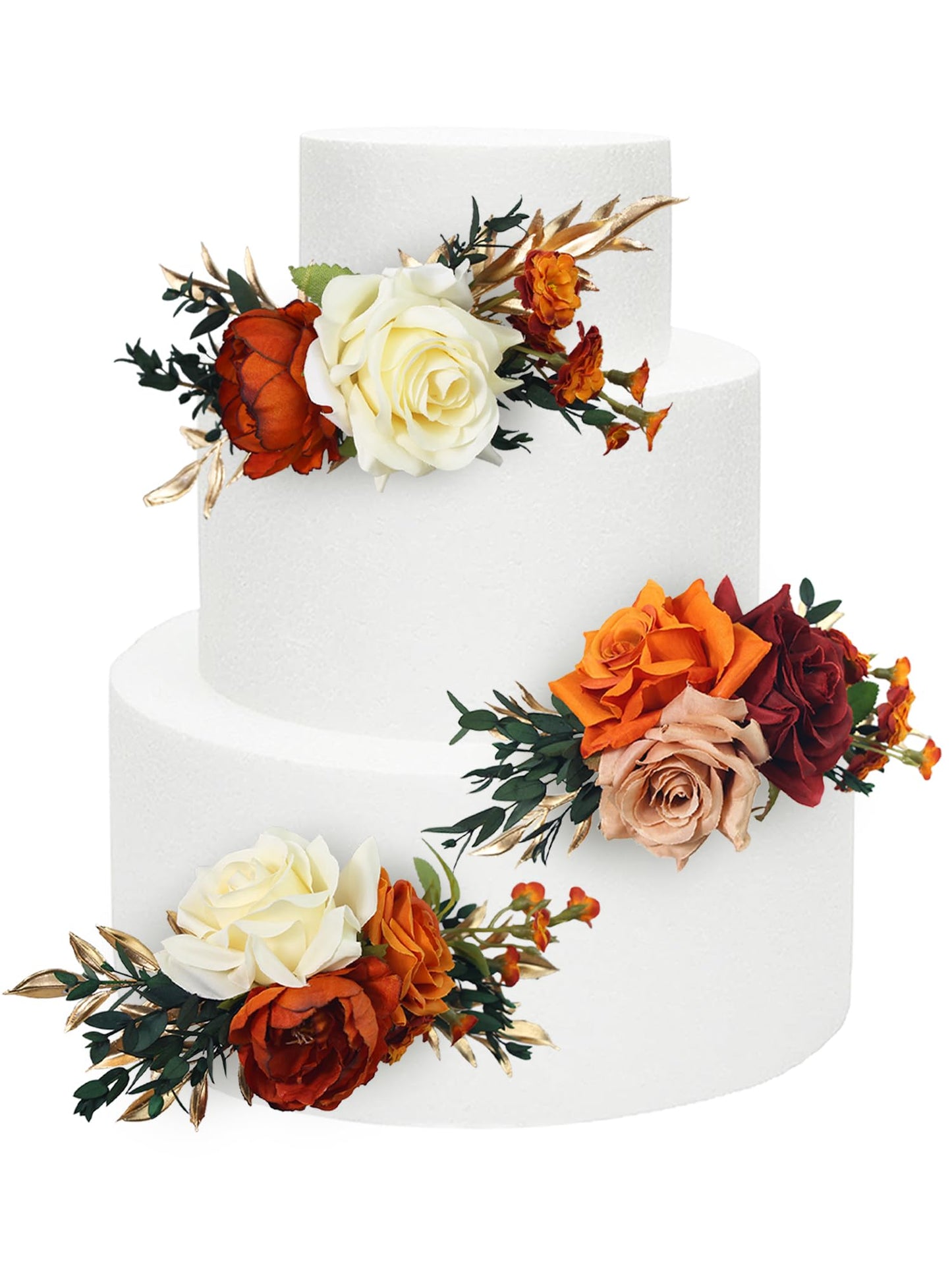 Rinlong 3Pcs Cake Flowers Cake Toppers Artificial Flowers For Cake Decor Burnt Orange Terracotta Fall Wedding Cake Decorating Flowers For Baby Shower Birthday Party