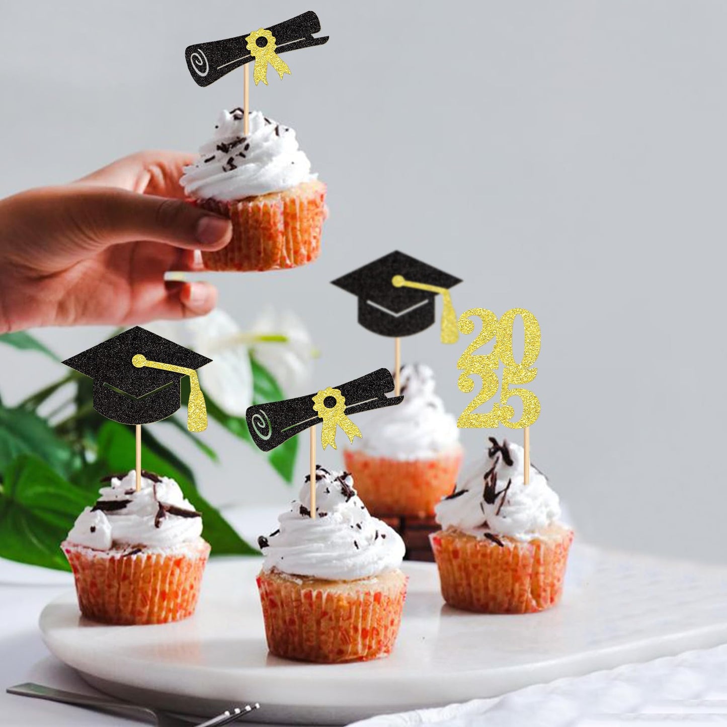 Keaziu Graduation Cupcake Toppers, 24 Pack, Class of 2025, Gold 3