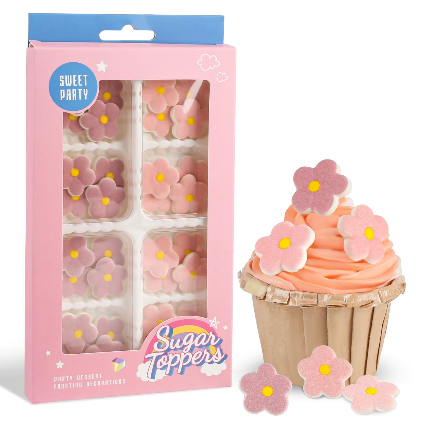 Edible Flowers Icing Decoration 32 Count Pink Purple Blossoms Royal Icing Decorations Daisy Sugar Wedding Flowers Sprinkles for 