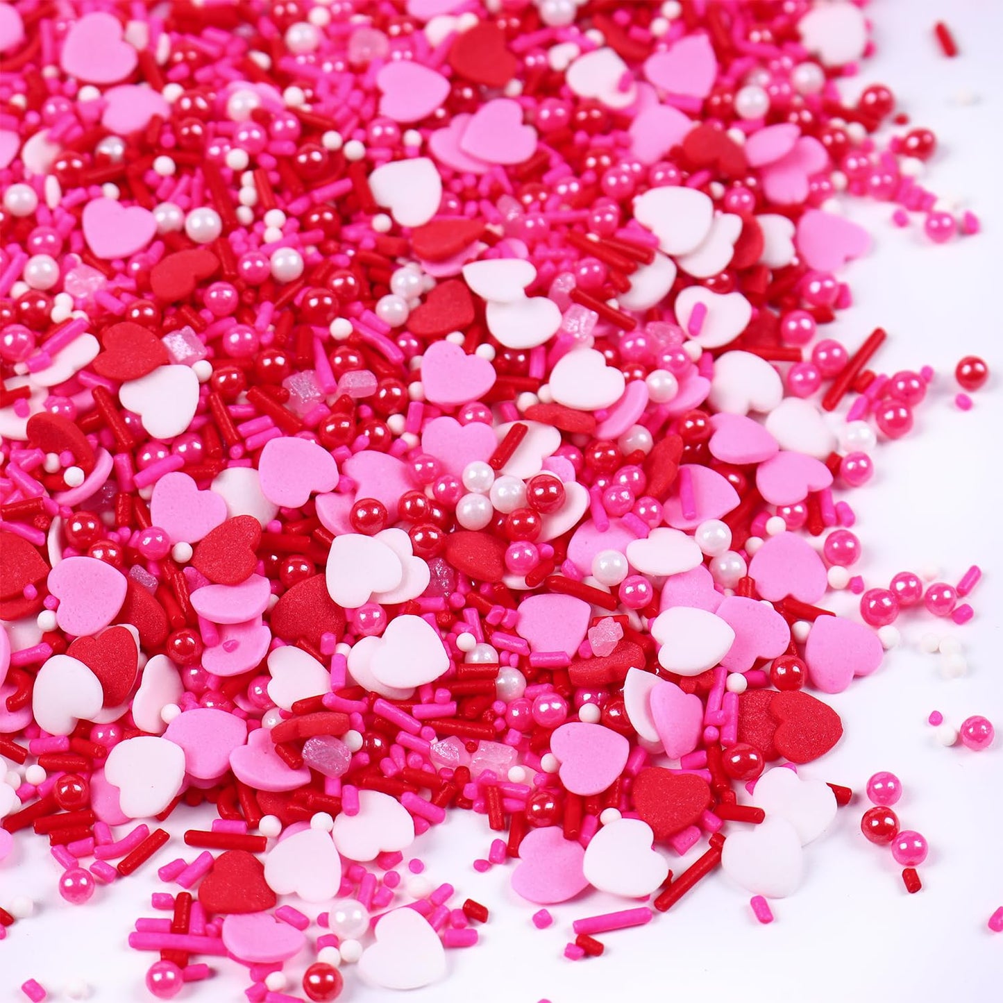 Valentines Sprinkles for Baking 4.2oz White Red Pink Jimmies and Heart Sprinkles for Cake Decorating Valentine Sprinkles for Coo