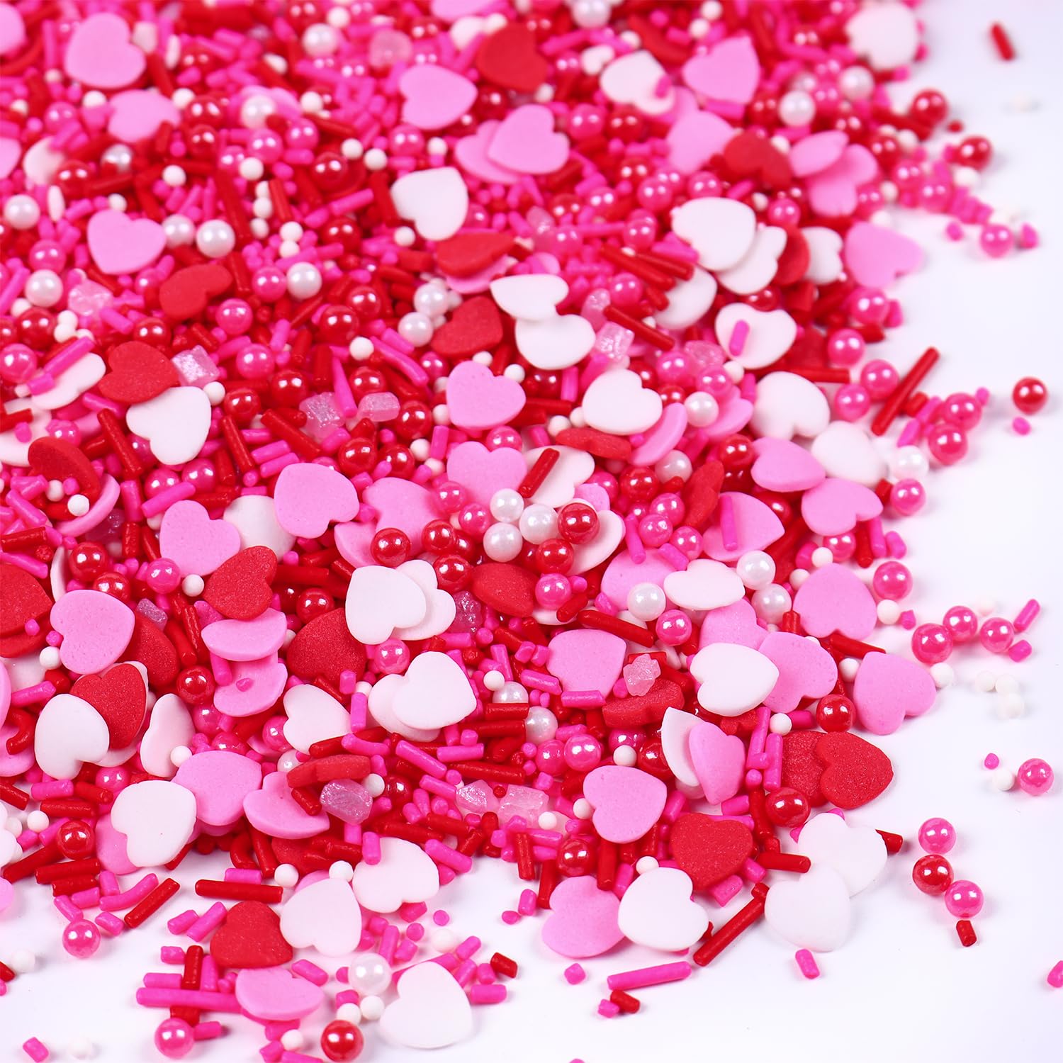 Valentines Sprinkles for Baking 4.2oz White Red Pink Jimmies and Heart Sprinkles for Cake Decorating Valentine Sprinkles for Coo