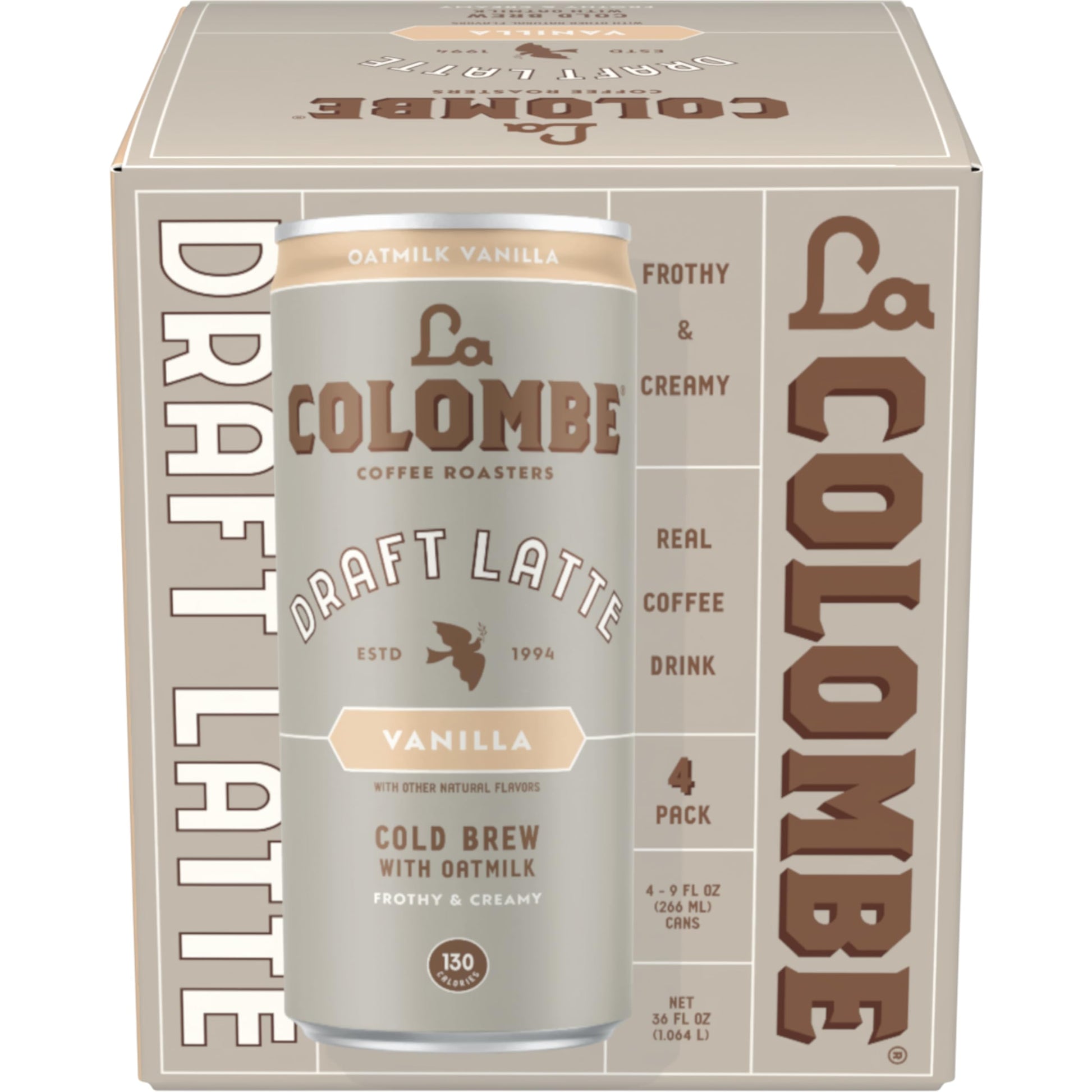 La Colombe Vanilla Draft Latte - Oatmilk - 9 Fl Oz (Pack of 4) - 100% Arabica Cold Brew Coffee - Dairy-Free Vegan - Model OATVAN4