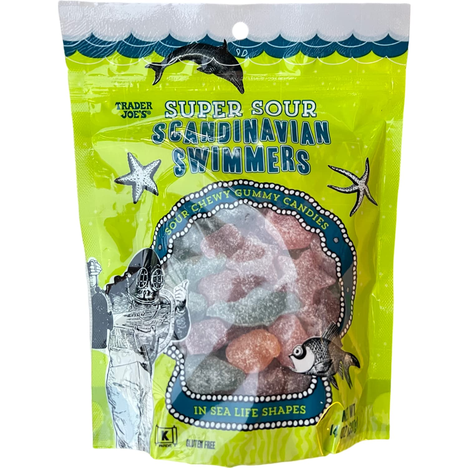 Trader Joes Super Sour Scandinavian Swimmers Chewy Gummy Candies (Pack of 1) Gluten Free Kosher