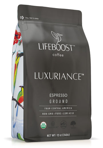 Lifeboost Organic Espresso Ground Coffee - Non-GMO Low Acid Single Origin USDA Shade Grown Organic Espresso Coffee - Third Party