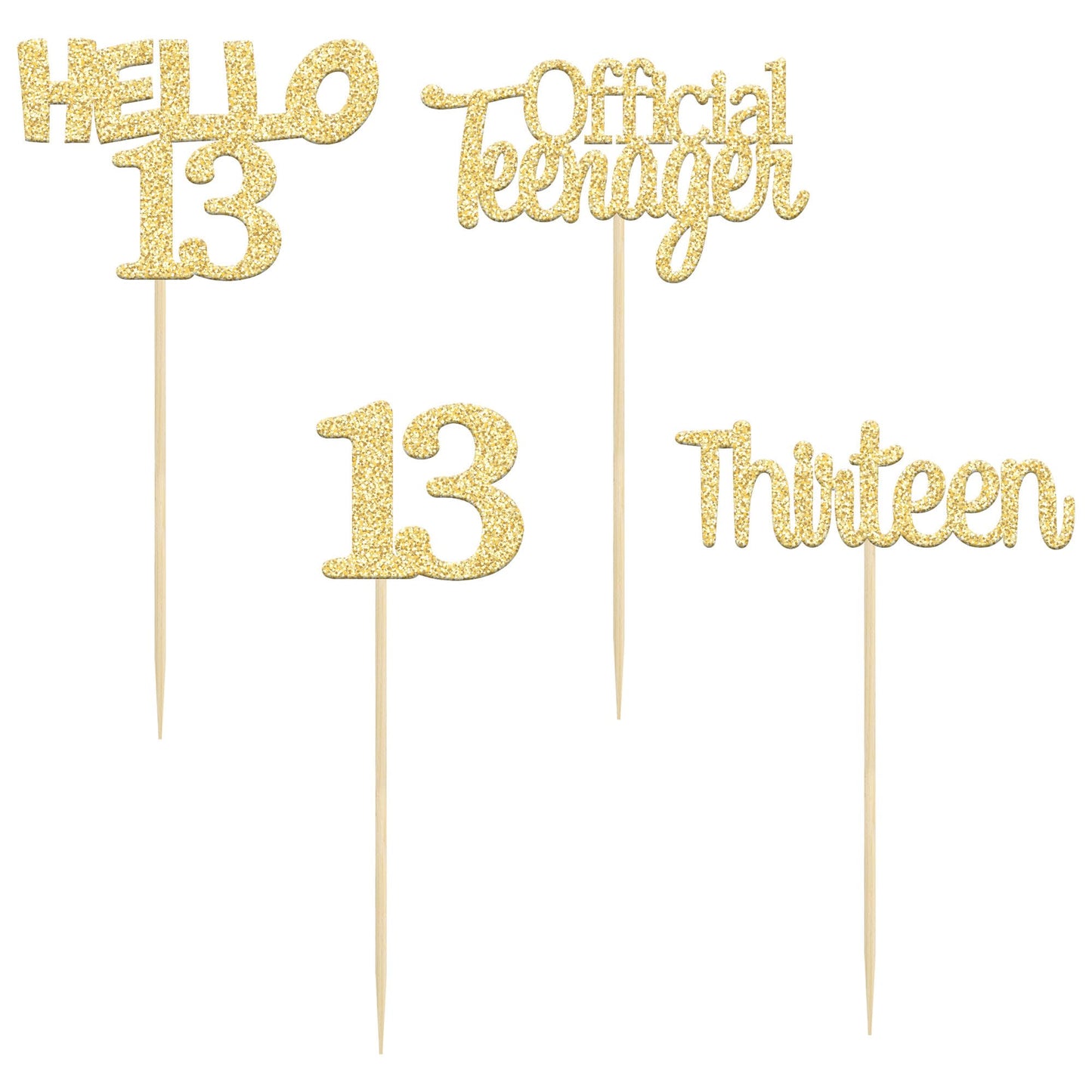 Gyufise 24Pcs Gold Glitter 13Th Birthday Cupcake Toppers Hello 13 Thirteen Cake Toppers Official Teenager Cupcake Picks 13Th Bir