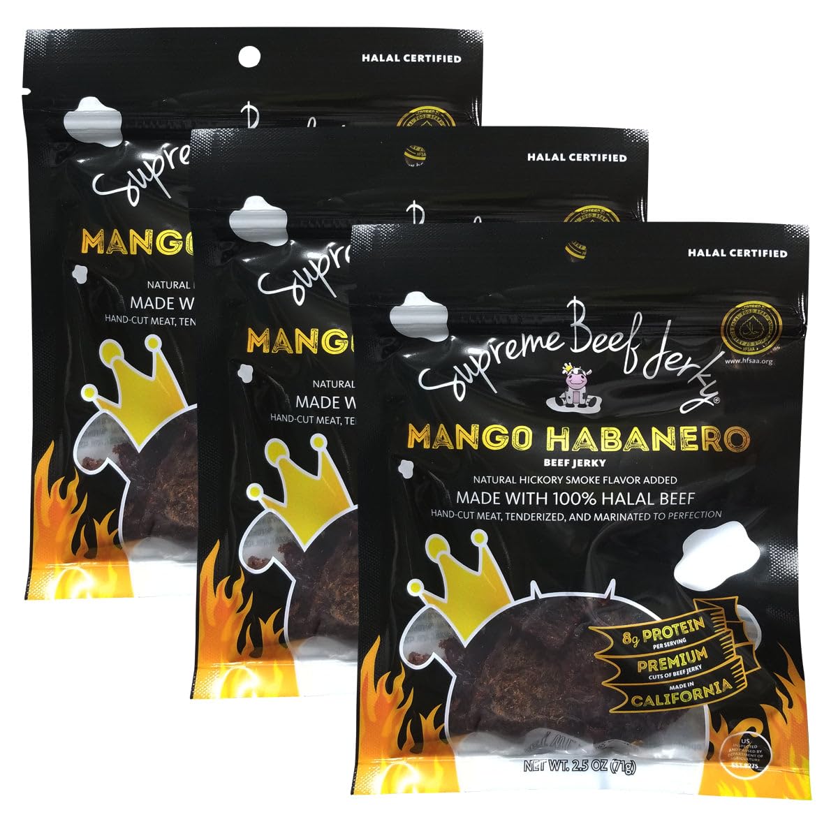 Supreme Beef Jerky, Halal Beef Jerky, Zabiha Halal Certified Beef, Handcrafted Gourmet Meat Snacks, 2.5 oz Mango Habanero, B2G1 