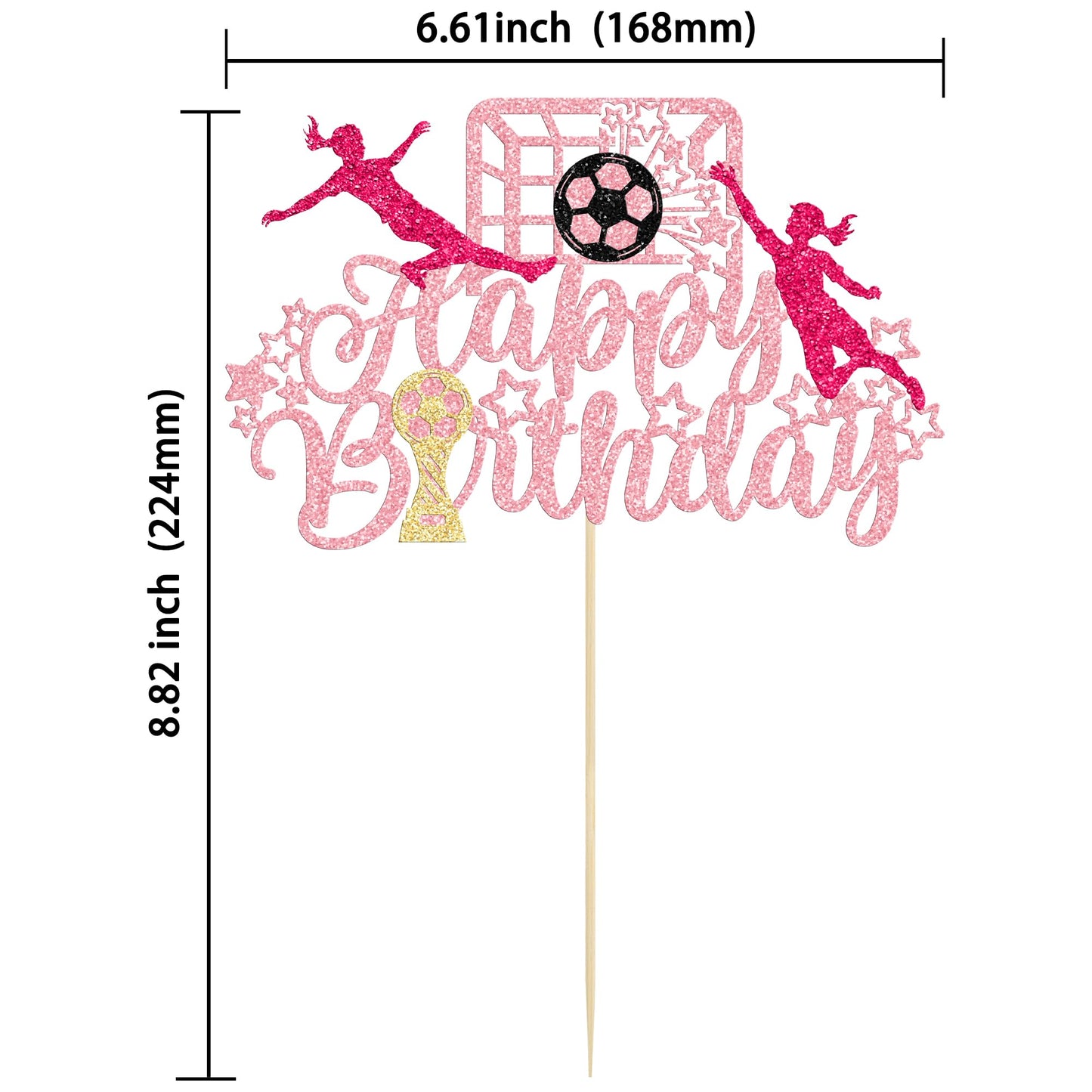 Ephlyn Soccer Birthday Cake Toppers - Glitter Cupcake Picks for Sports Theme, Pink, 8.5 cm x 12 cm