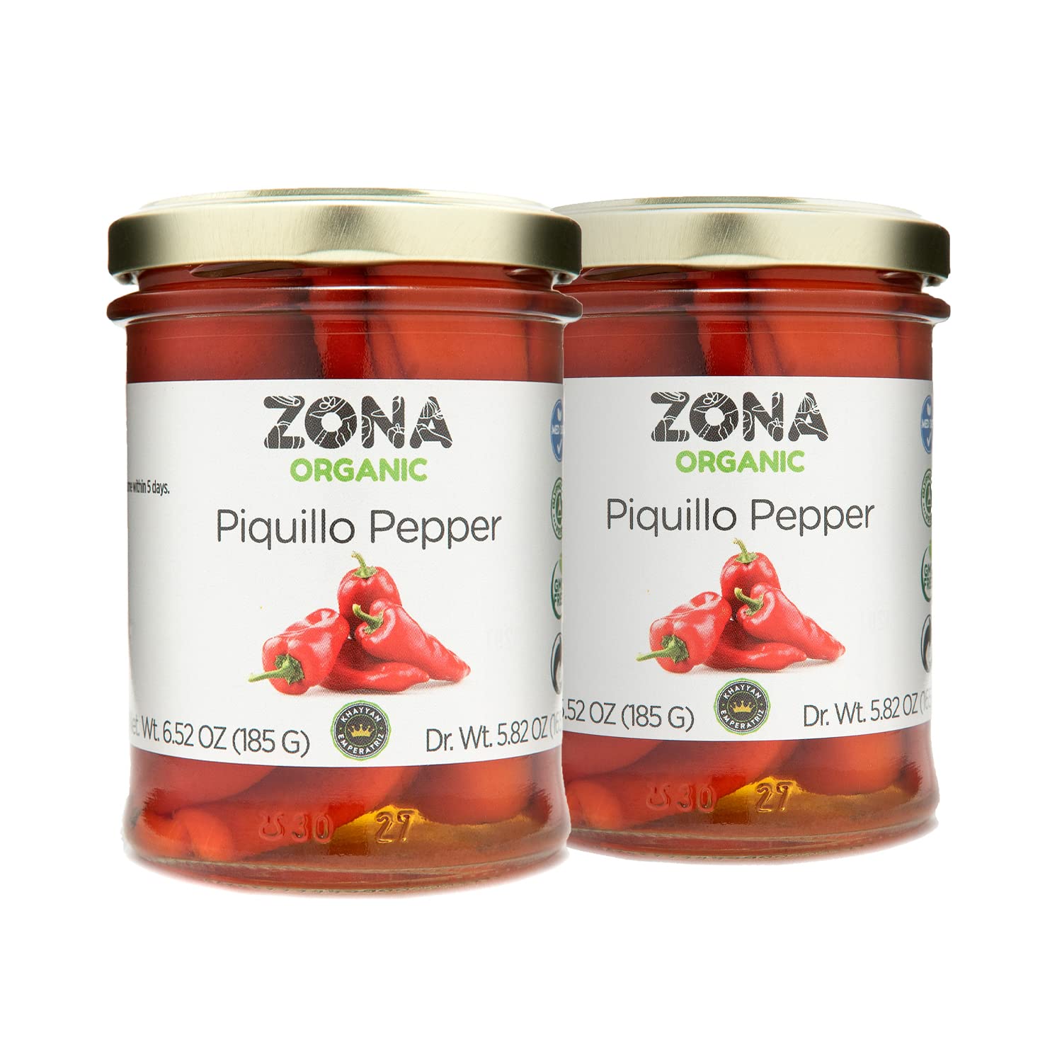 Zona Organic | Spanish Fire Roasted Piquillo Peppers | 6.5 oz (Pack of 2)