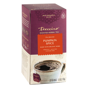 Teeccino Pumpkin Spice Herbal Tea - Caffeine Free, Prebiotic, 25 Count, Model SUVELAM