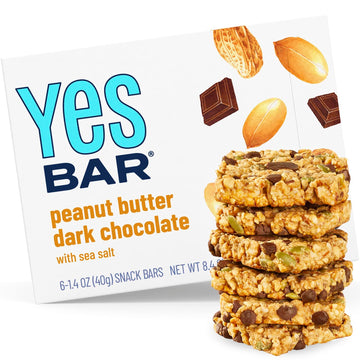 The Yes Bar Peanut Butter Dark Chocolate - Plant Based Protein, Decadent Snack Bar - Vegan, Gluten Free, Dairy Free, Low Sugar, 