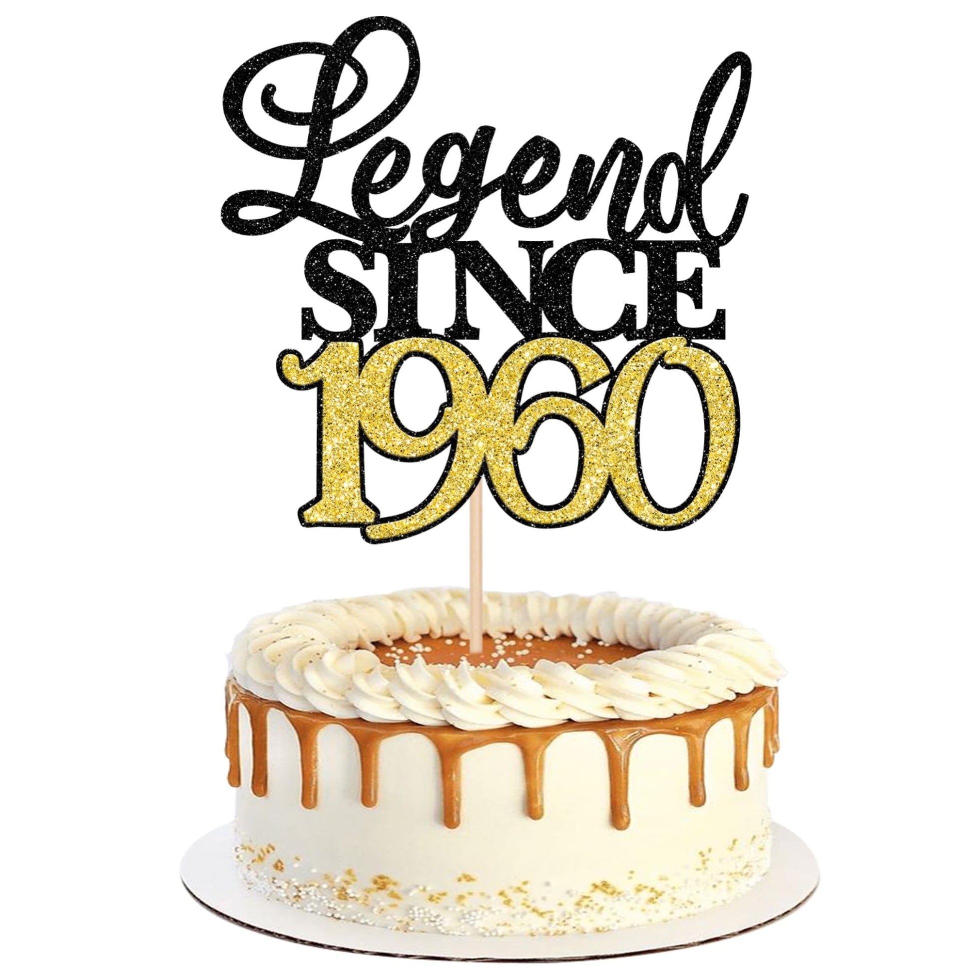 Rsstarxi Cake Topper - Legend Since 1960, Glitter Design, 65th Birthday Decoration, Black Gold