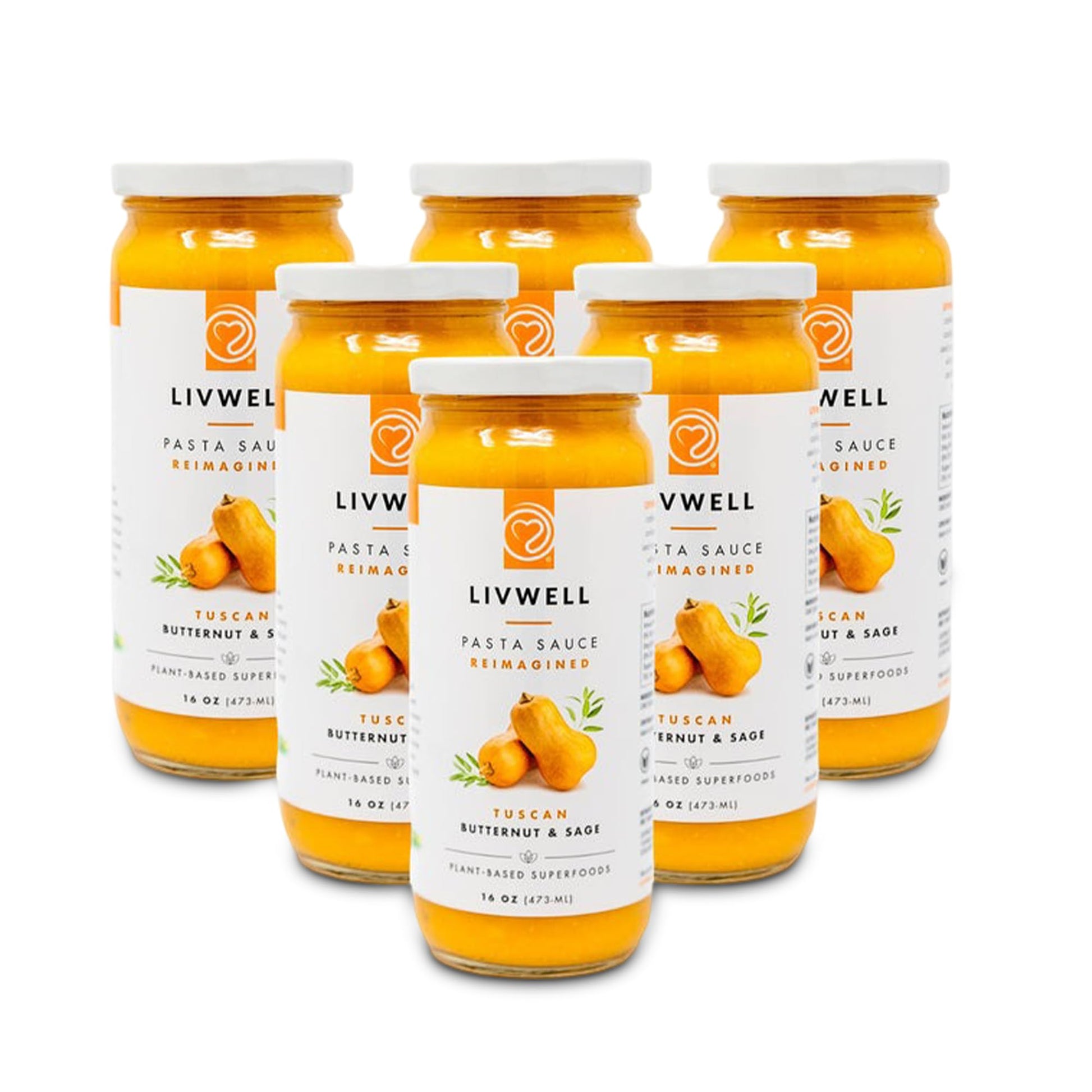 LIVWELL Tuscan Butternut Squash Pasta Sauce - Pack of 6 Plant Based Tuscan Sweet Butternut Squash & Sage Dairy Free Pasta Sauce 