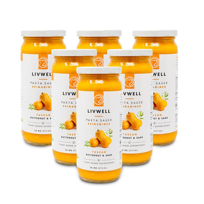 LIVWELL Tuscan Butternut Squash Pasta Sauce - Pack of 6 Plant Based Tuscan Sweet Butternut Squash & Sage Dairy Free Pasta Sauce 