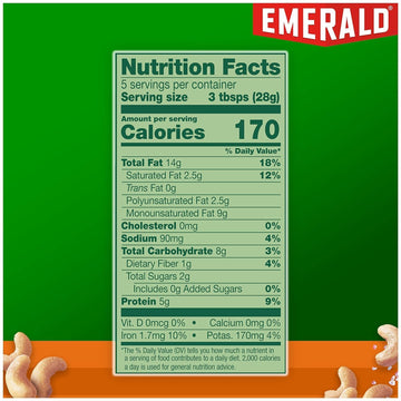 Emerald Nuts, Whole Cashews Roasted & Salted, 5 Oz Resealable Bag (Pack Of 3)