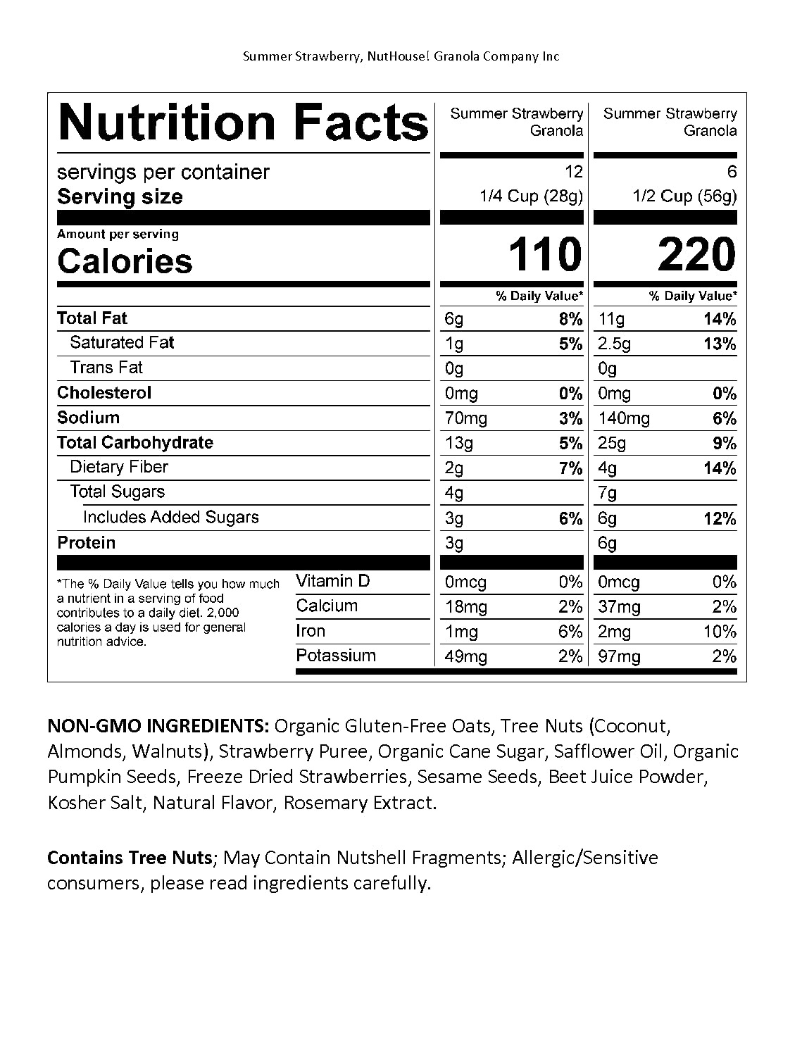 Nuthouse! Granola Company - Premium Summer Strawberry Granola | Certified Gluten-Free, Non-Gmo, Kosher | Vegan, Soy-Free | 11.5