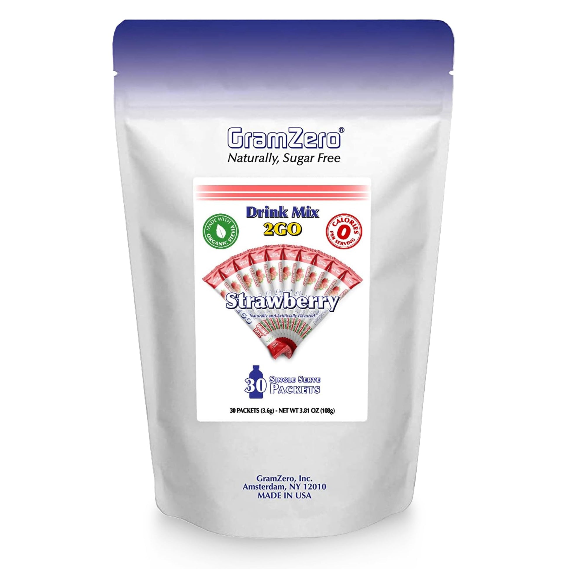 GramZero 2GO Sticks - Strawberry, Zero Calorie Sugar Free Drink Mix, Stevia Sweetened, Great For Nutrition Club Loaded Tea To Go