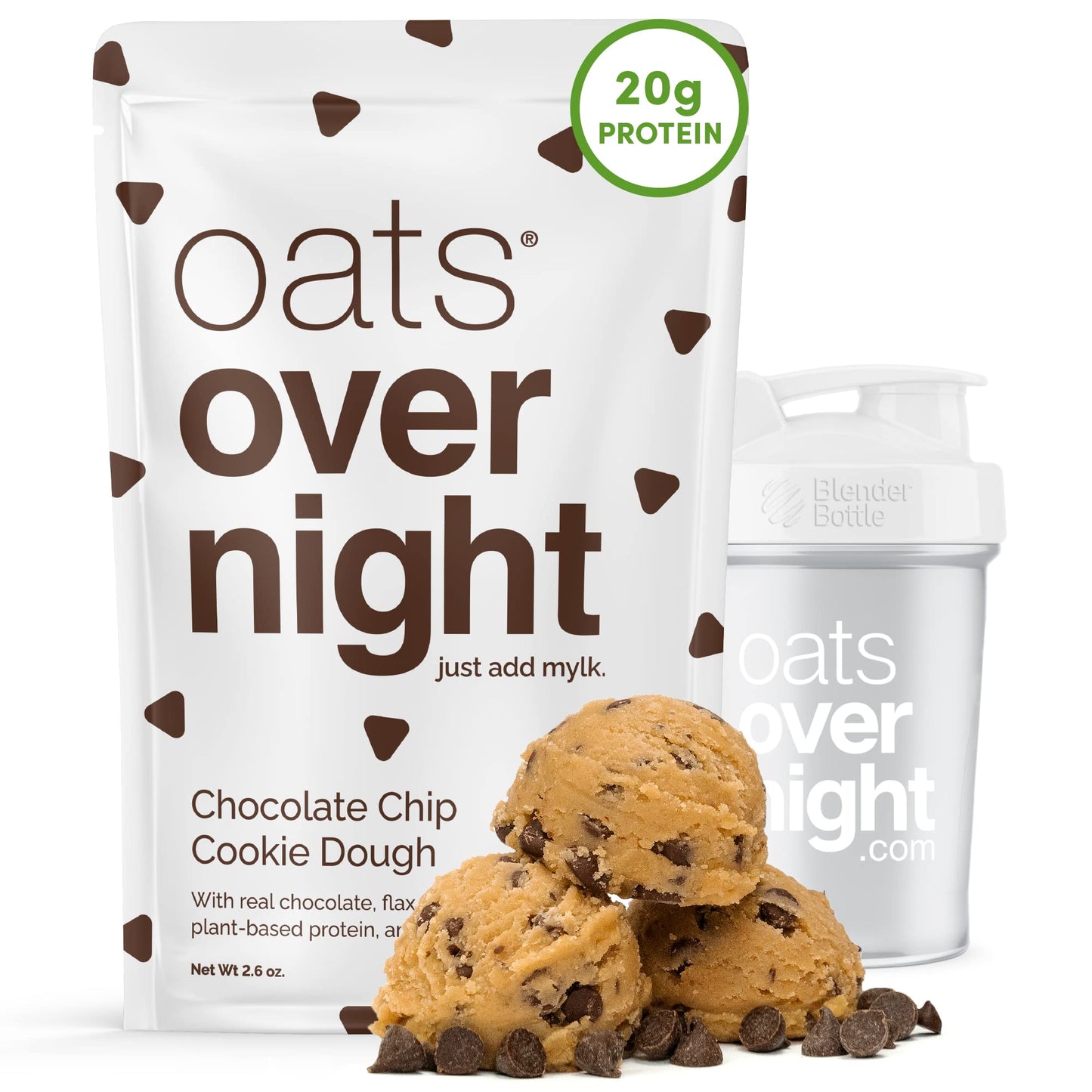 Oats Overnight Chocolate Chip Cookie Dough Breakfast Shake - Vegan, 20g Protein, Gluten Free, 8 Pack (2.6 oz each)